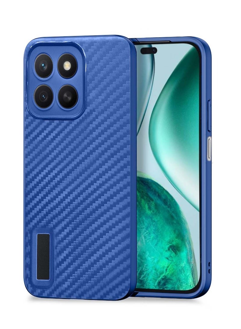 Wtech Honor X8c 4G 2025 Liquid Silicone Carbon Fiber Texture Case Cover - Navy Blue - Image 1