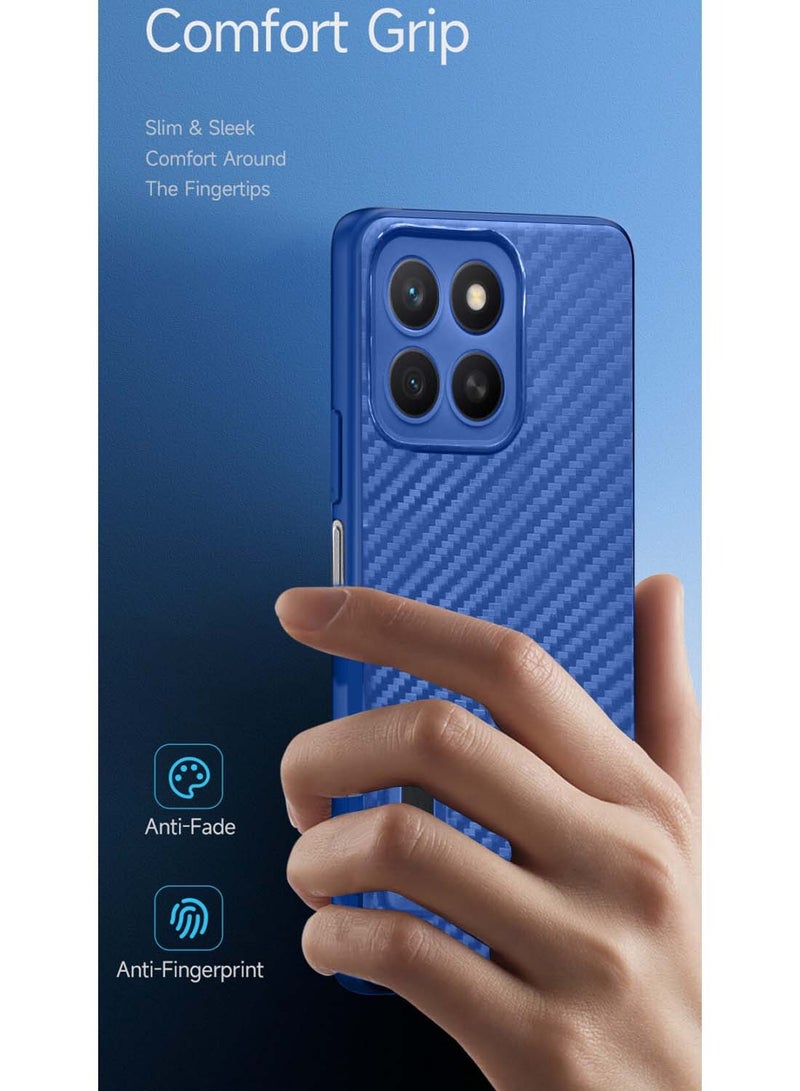 Wtech Honor X8c 4G 2025 Liquid Silicone Carbon Fiber Texture Case Cover - Navy Blue - Image 2