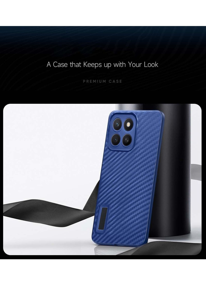 Wtech Honor X8c 4G 2025 Liquid Silicone Carbon Fiber Texture Case Cover - Navy Blue - Image 3