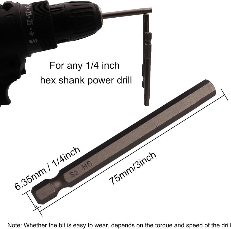 Sipery 10Pcs Hex Head Allen Wrench Drill Bits H6 (6mm) S2 Steel Magnetic Hexagon Hex Head Screwdriver Bits 1/4 Inch Quick Release Shank 3 Inch Long Drill Bit - Image 4