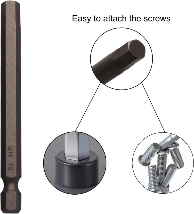 Sipery 10Pcs Hex Head Allen Wrench Drill Bits H6 (6mm) S2 Steel Magnetic Hexagon Hex Head Screwdriver Bits 1/4 Inch Quick Release Shank 3 Inch Long Drill Bit - Image 3