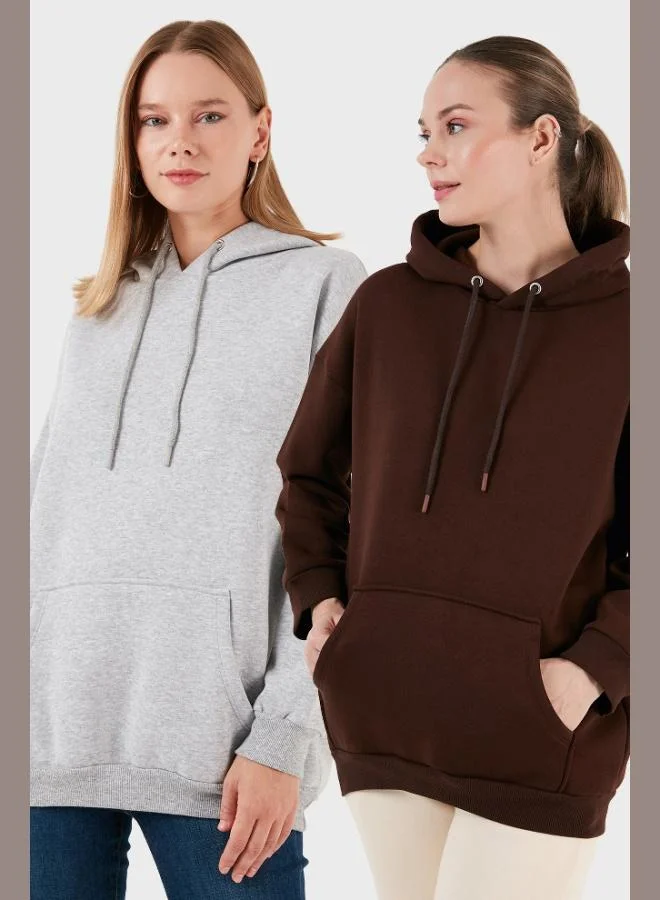 ليلا ليلا سويت شيرت قطن بقبة مرتفعة بغطاء رأس مقاس عادي للنساء عبوة من قطعتين