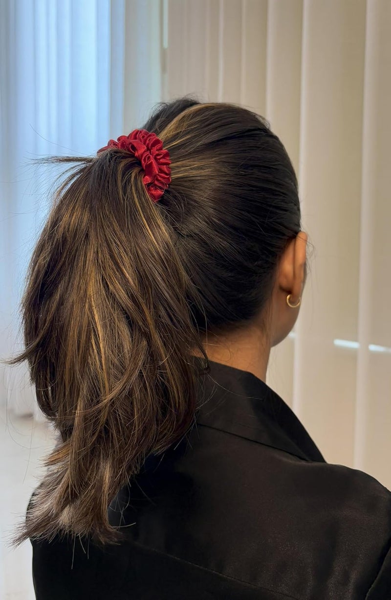 SILVR BEAR Luxury Satin Skinny Scrunchies For Women/Girls - Same 6 Colors As Pic, 𝗔𝗻𝘁𝗶-𝗛𝗮𝗶𝗿-𝗕𝗿𝗲𝗮𝗸𝗮𝗴𝗲, Hair Ties, Slim Scrunchies Set For Girls (Skinny Rose Collection) - Image 2