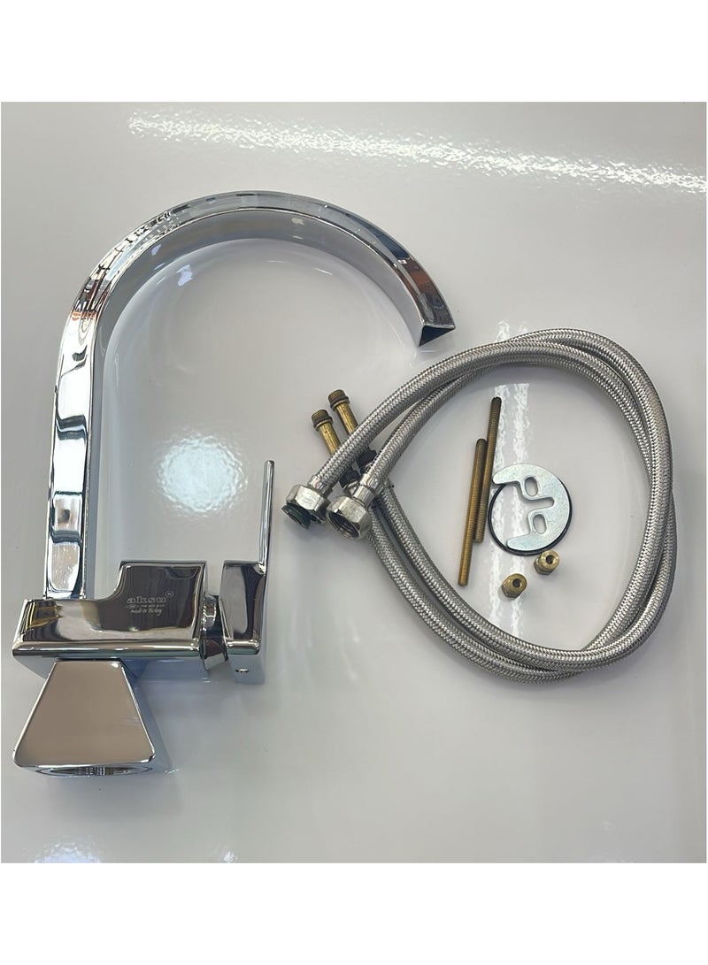 Turkish kitchen mixer, silver color, with one handle, from the Stema series, pr-03 - Image 2