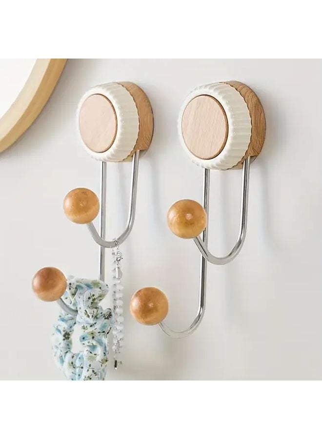 Log Style Beech Color Suction Cup Hooks No Drill Adhesive Wall Mount Towel Coat Hanger - Image 2