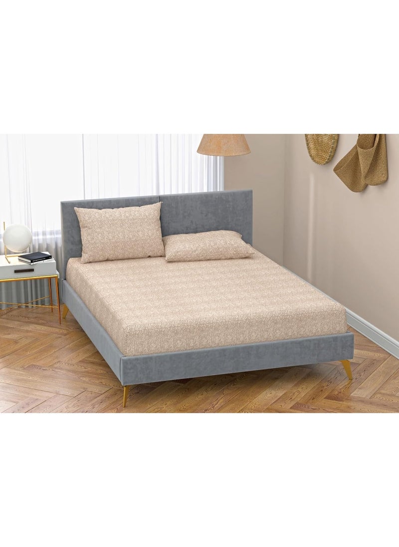 QBED QBED Fitted Sheet Set for Hotels, Homes, Touristic Villages 3 Pieces (Beige Hashir, 160 * 200 * 30cm)  - Image 1