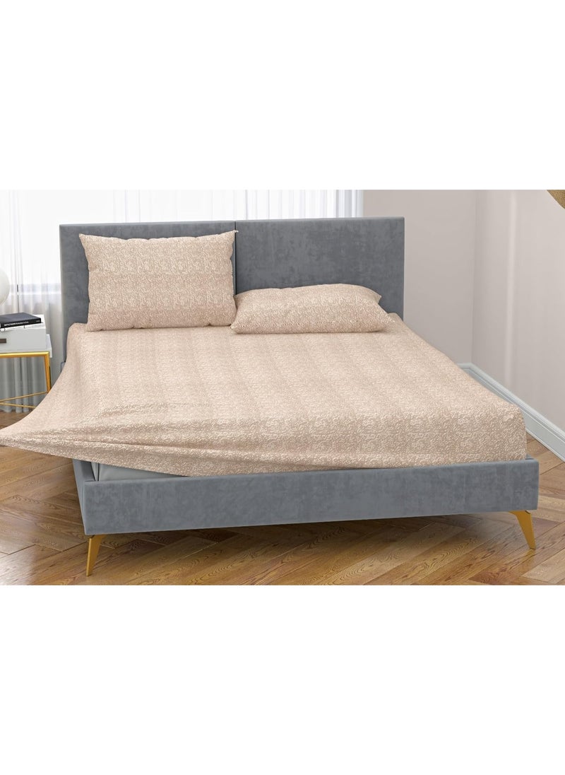 QBED QBED Fitted Sheet Set for Hotels, Homes, Touristic Villages 3 Pieces (Beige Hashir, 160 * 200 * 30cm)  - Image 2