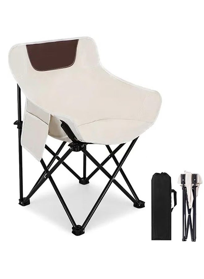 Cady One Portable Folding Chair Camping and Hiking Folding Chair with Storage Bag and Side Pockets for Home Steam Sauna Camping Tailgate Beach and Sports Beige  - Image 2