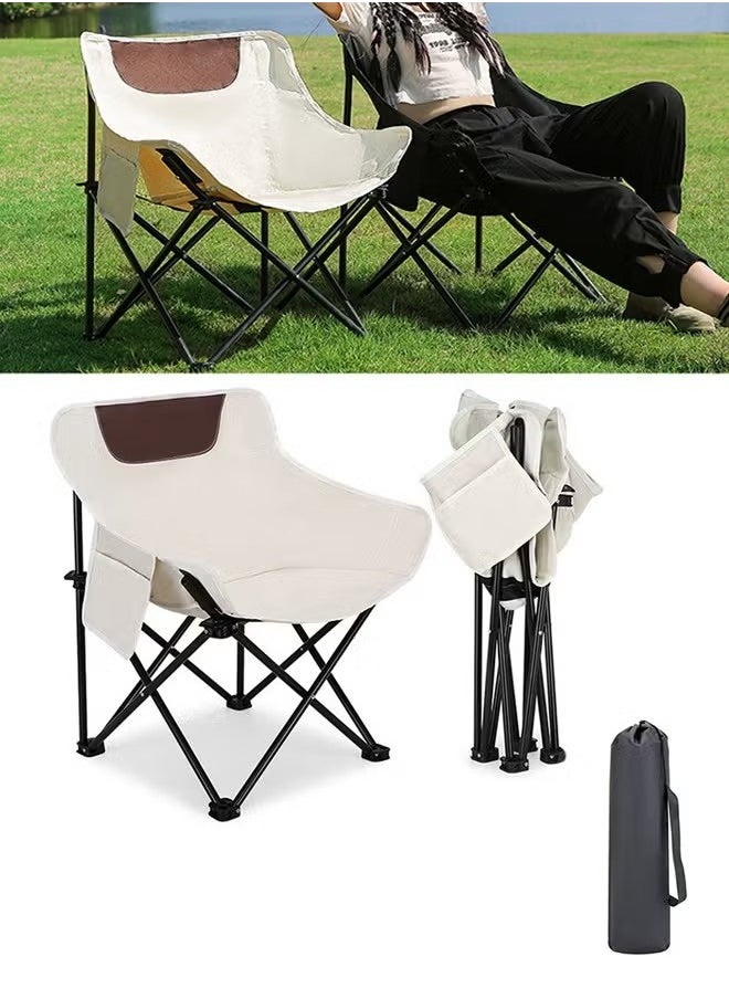 Cady One Portable Folding Chair Camping and Hiking Folding Chair with Storage Bag and Side Pockets for Home Steam Sauna Camping Tailgate Beach and Sports Beige  - Image 1