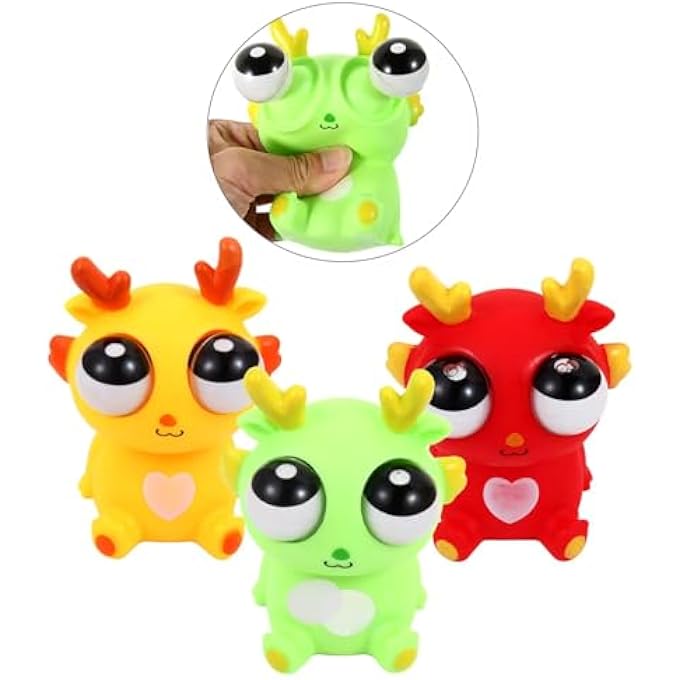 Cucue Simple Fidget Pop Toys - Portable, Calming Sensory Hand Toys for Fun & Stress Relief - Soft & Flexible Silicone Materials Keychain - Durable Poppers for Kids & Adults (Eye Popping Dragon-3 Pack) - Image 1