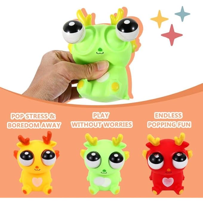 Cucue Simple Fidget Pop Toys - Portable, Calming Sensory Hand Toys for Fun & Stress Relief - Soft & Flexible Silicone Materials Keychain - Durable Poppers for Kids & Adults (Eye Popping Dragon-3 Pack) - Image 2
