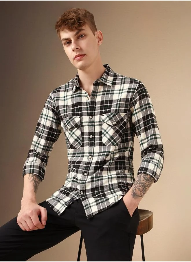 Dennis Lingo Relaxed Fit Black Cotton Shirt Spread Collar