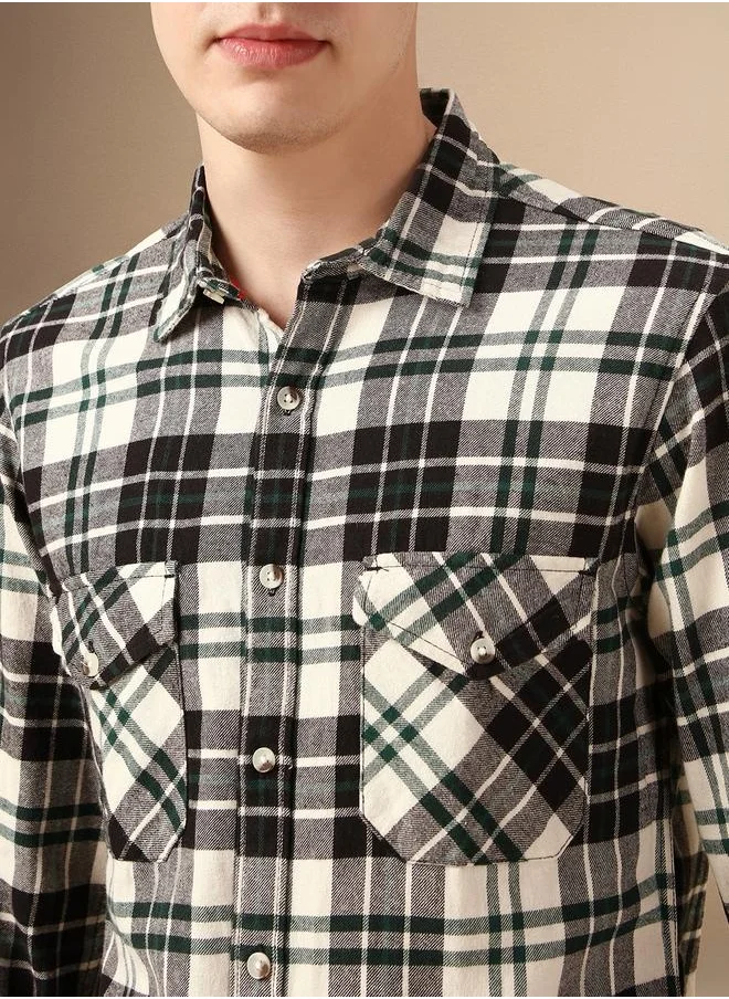 Dennis Lingo Relaxed Fit Black Cotton Shirt Spread Collar
