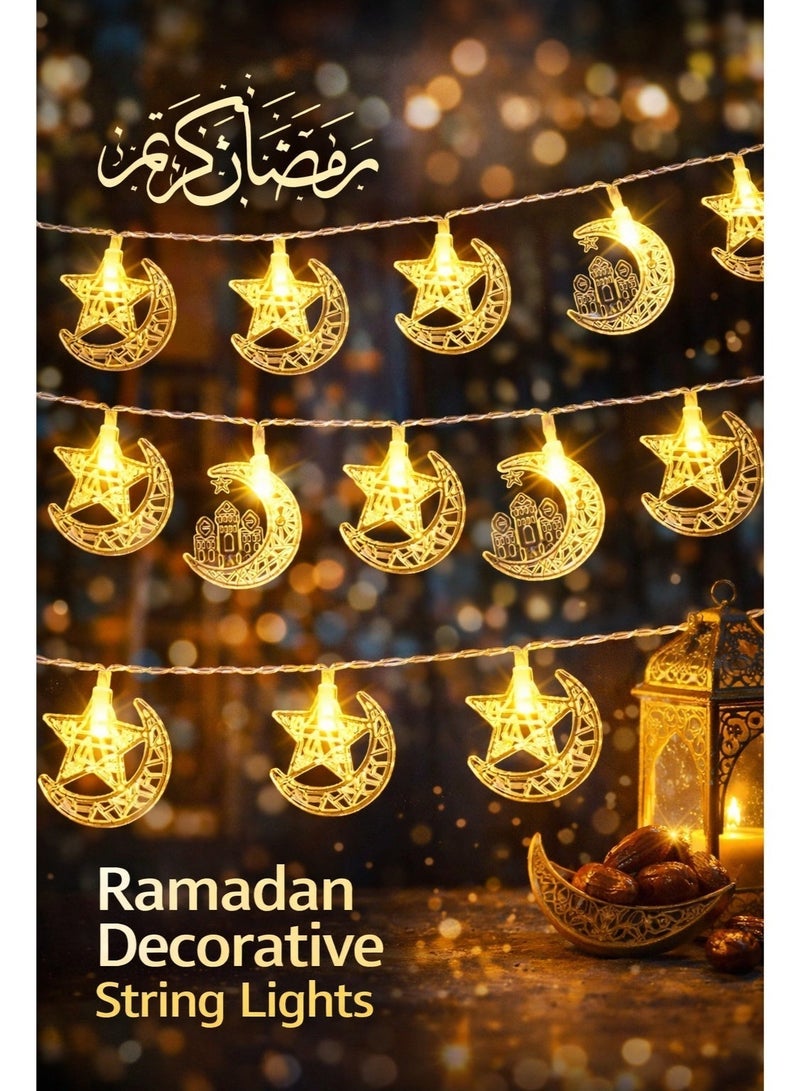 AL THURAYAT Ramadan LED string lights in the shape of crescent and star&mosque– illuminated decoration for occasions, Ramadan lights, crescent and star decorations with warm lighting - Image 2