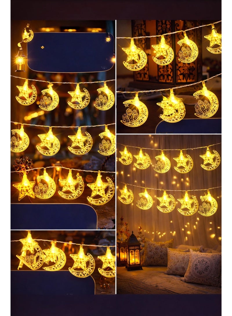 AL THURAYAT Ramadan LED string lights in the shape of crescent and star&mosque– illuminated decoration for occasions, Ramadan lights, crescent and star decorations with warm lighting - Image 5