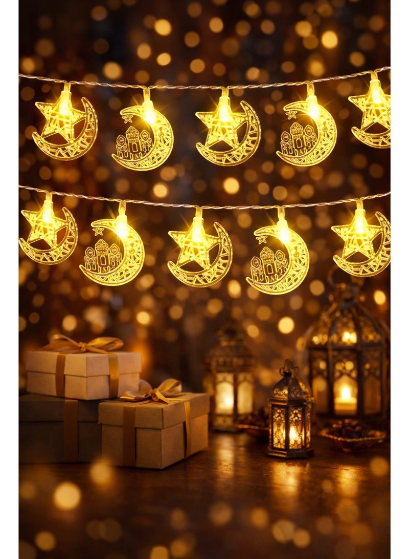 AL THURAYAT Ramadan LED string lights in the shape of crescent and star&mosque– illuminated decoration for occasions, Ramadan lights, crescent and star decorations with warm lighting - Image 4