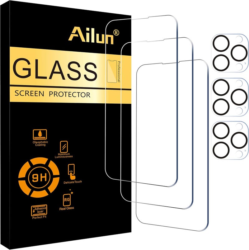Ailun 3 Pack Screen Protector for iPhone 14 Pro [6.1 inch] + 3 Pack Camera Lens Protector,Sensor Protection,Dynamic Island Compatible,Case Friendly Tempered Glass Film,[9H Hardness] - HD - Image 1