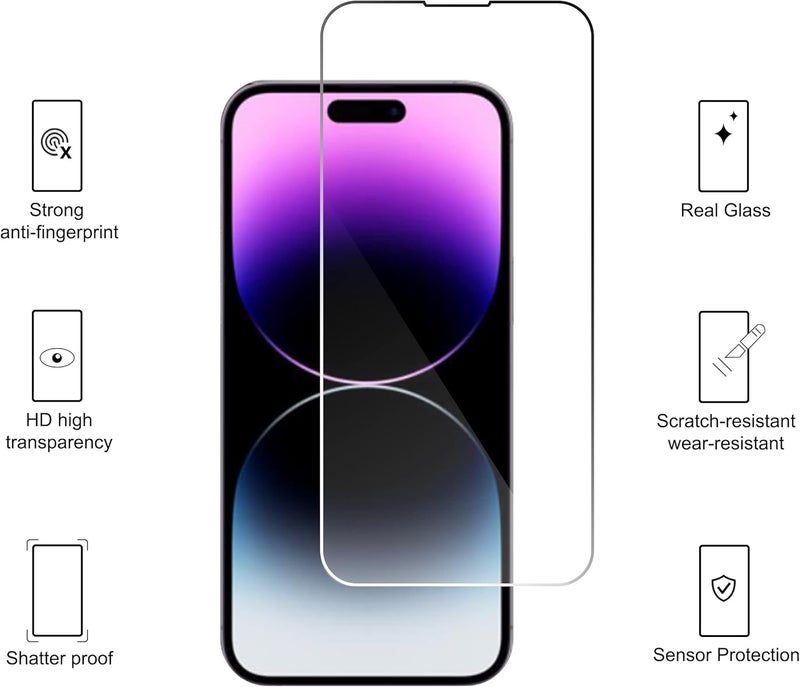Ailun 3 Pack Screen Protector for iPhone 14 Pro [6.1 inch] + 3 Pack Camera Lens Protector,Sensor Protection,Dynamic Island Compatible,Case Friendly Tempered Glass Film,[9H Hardness] - HD - Image 2