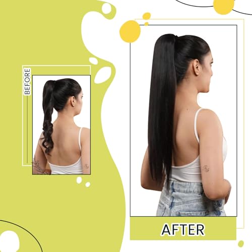 RUNATURE Ponytail Extension Human Hair for Black Women, Real Human Hair Ponytail with Magic Paste, Soft Straight Remy Hair, Daily Wearing, Easy to Apply, 12 Inch 70g #1 Jet Black - Image 2