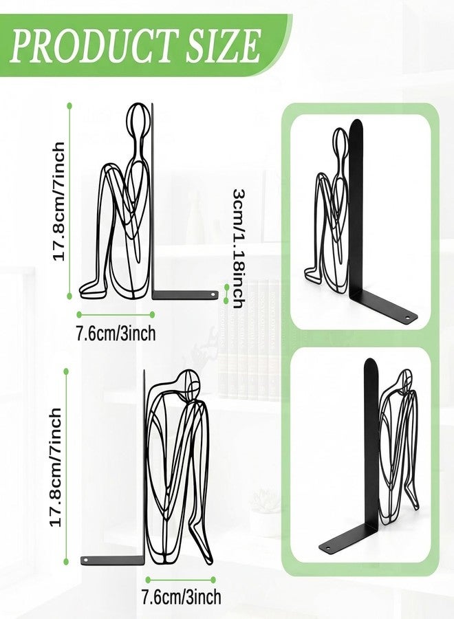 Sanwarm Metal Bookends Abstract Modern Book Ends Decorative Bookend for Home Office Library Desk Book Shelves Decor, Gift for Reading Enthusiasts Non-Skid Book Stoppers Holder (Black 1 Pair) - Image 2