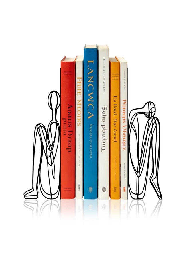 Sanwarm Metal Bookends Abstract Modern Book Ends Decorative Bookend for Home Office Library Desk Book Shelves Decor, Gift for Reading Enthusiasts Non-Skid Book Stoppers Holder (Black 1 Pair) - Image 1