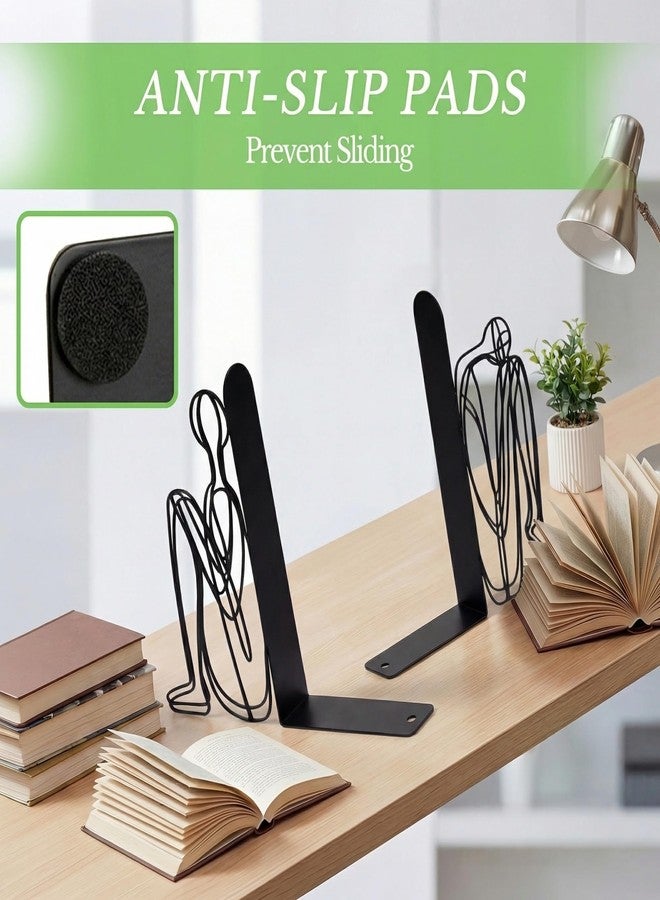 Sanwarm Metal Bookends Abstract Modern Book Ends Decorative Bookend for Home Office Library Desk Book Shelves Decor, Gift for Reading Enthusiasts Non-Skid Book Stoppers Holder (Black 1 Pair) - Image 3
