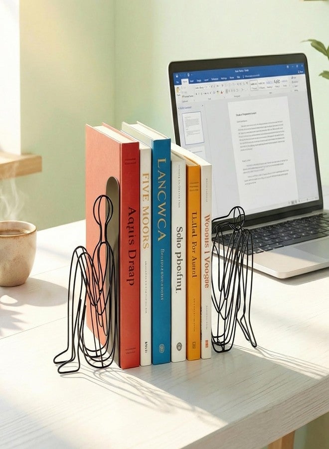 Sanwarm Metal Bookends Abstract Modern Book Ends Decorative Bookend for Home Office Library Desk Book Shelves Decor, Gift for Reading Enthusiasts Non-Skid Book Stoppers Holder (Black 1 Pair) - Image 5