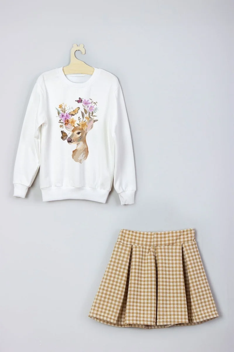 ادا بيبيك تشوكوك Ada Baby Kids New Season Style Watercolor Printed Skirt Sweat Suit