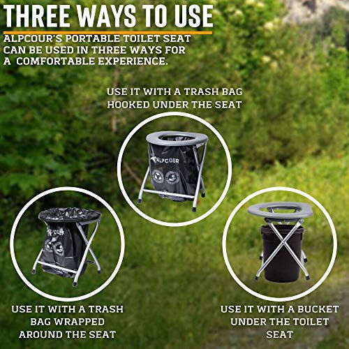 Alpcour Portable Toilet Seat – Compact Lightweight Indoor & Outdoor Commode w/Built-In Bag Hooks & Travel Bag – Heavy-Duty Stainless-Steel Chair is Durable & Convenient For Camping, Travel & Emergency - Image 5