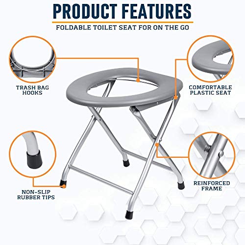 Alpcour Portable Toilet Seat – Compact Lightweight Indoor & Outdoor Commode w/Built-In Bag Hooks & Travel Bag – Heavy-Duty Stainless-Steel Chair is Durable & Convenient For Camping, Travel & Emergency - Image 4