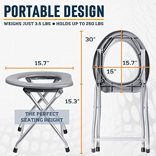 Alpcour Portable Toilet Seat – Compact Lightweight Indoor & Outdoor Commode w/Built-In Bag Hooks & Travel Bag – Heavy-Duty Stainless-Steel Chair is Durable & Convenient For Camping, Travel & Emergency - Image 3