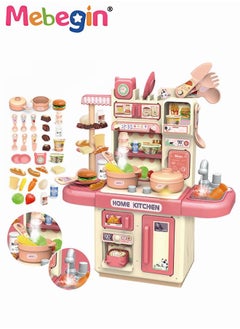 MEBEGIN 34 Pcs Kitchen Pretend Play Toy Set, Role Play Cookware Indoor DIY Toy Games, Kitchen Accessories Toys Sets With Spray And Light for Boys, Girls, Kids, Children, Pink  - Image 1