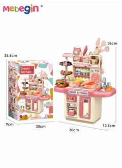 MEBEGIN 34 Pcs Kitchen Pretend Play Toy Set, Role Play Cookware Indoor DIY Toy Games, Kitchen Accessories Toys Sets With Spray And Light for Boys, Girls, Kids, Children, Pink  - Image 2