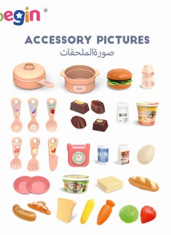 MEBEGIN 34 Pcs Kitchen Pretend Play Toy Set, Role Play Cookware Indoor DIY Toy Games, Kitchen Accessories Toys Sets With Spray And Light for Boys, Girls, Kids, Children, Pink  - Image 3