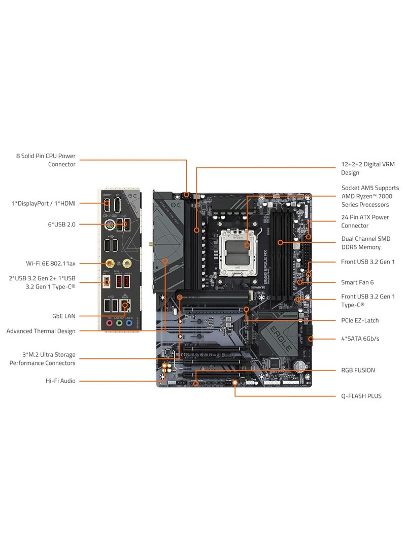 GIGABYTE B650 Eagle AX AM5 LGA 1718 AMD B650 ATX, DDR5 Triple M.2, PCIe 5.0, USB 3.2 Gen2x2 Type-C, AMD Wi-Fi 6E, Realtek GbE LAN - Image 5