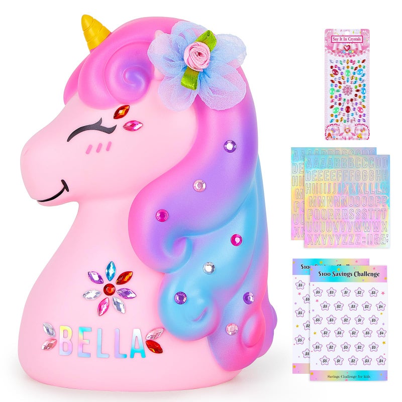 MHJY Piggy Bank Unicorn Money Bank Unbreakable Coin Bank with DIY Stickers Home Decor Birthday Easter - Image 1