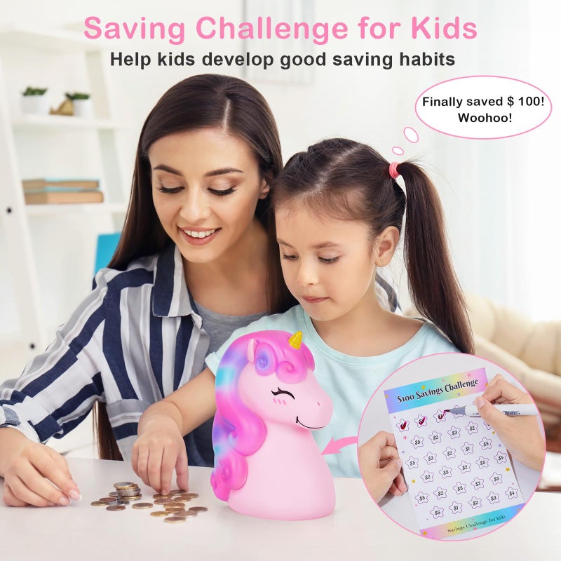 MHJY Piggy Bank Unicorn Money Bank Unbreakable Coin Bank with DIY Stickers Home Decor Birthday Easter - Image 2
