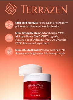Terrazen Korean Face Skin Care Astaxantin Peeling Pads - Anti Aging & Rejuvenating with Peptide Amino Acid Gentle Peel Facial Pads  - Image 4