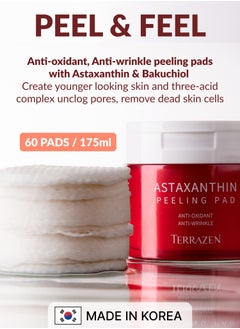Terrazen Korean Face Skin Care Astaxantin Peeling Pads - Anti Aging & Rejuvenating with Peptide Amino Acid Gentle Peel Facial Pads  - Image 2