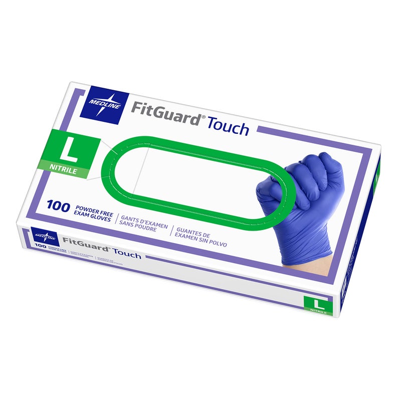 FITGUARD Medline FitGuard Touch Nitrile Exam Gloves, 100 Count, Large, Powder Free, Disposable, Not Made with Natural Rubber Latex, for Medical Tasks, Durable for Household Chores - Image 1