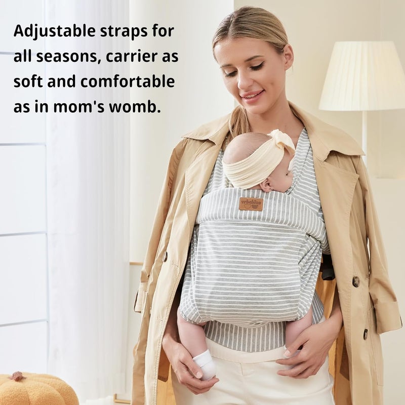 حمال أطفال من نوع Baby Wraps Carrier Sling، مناسب للأطفال حديثي الولادة والصغار، مريح للبشرة وذو طبقة أمامية ناعمة؛ هدية مثالية للأطفال حديثي الولادة (لون رمادي مخطط). - Image 3