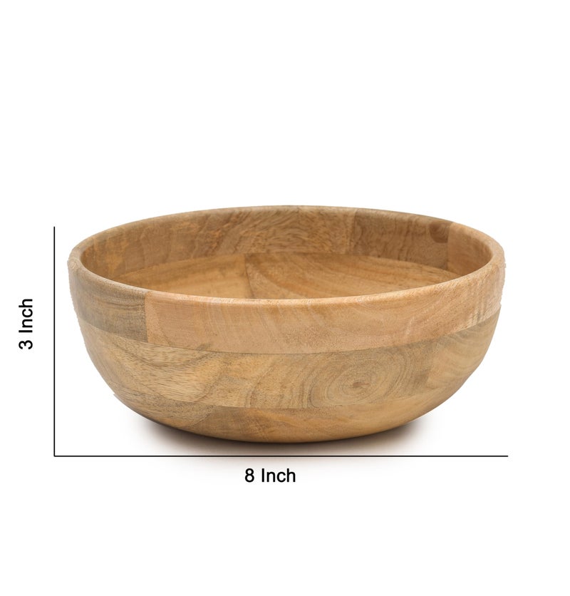 OGGN Natural Mango Wood Mixing & Serving Bowl, Handmade Wooden Salad Bowls, Antique Soup Serve Ware, Elegant Multipurpose Bowl for Salads, Soups, Snacks - Large (8 Inch) - Image 2