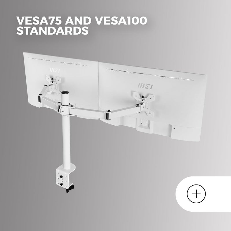 MARS GAMING Surface safe MARM2 White, Dual Arm Monitor Mount for Screens up to 27", Articulating and Height Adjustable, Sturdy Frame, VESA75 and VESA100 Compatible Safe material - Image 5