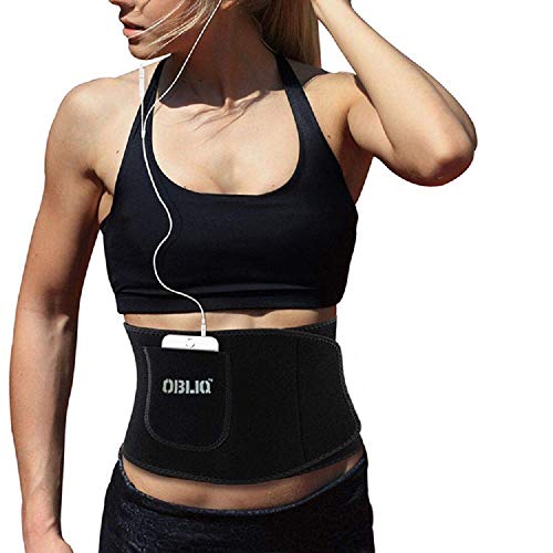 obliq Sweat Slim Belt with Mobile Holder for Men & Women Waist Stomach Shaper Fitness Yoga Wrap Unisex Weight Loss Back Pain Gym Running Travel Tummy Workout (Large (Upto 39 Inches)) Black - Image 1