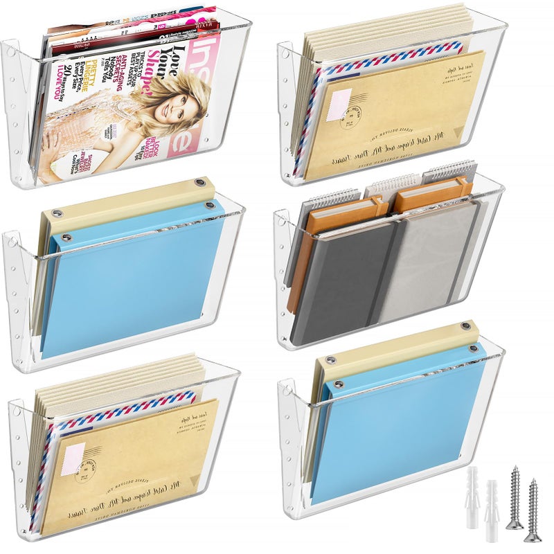 MaxGear Acrylic Wall File Organizer 6 Pockets Hanging Paper Holder Clear Wall Bins for School Office and Home 13x4x7 inches