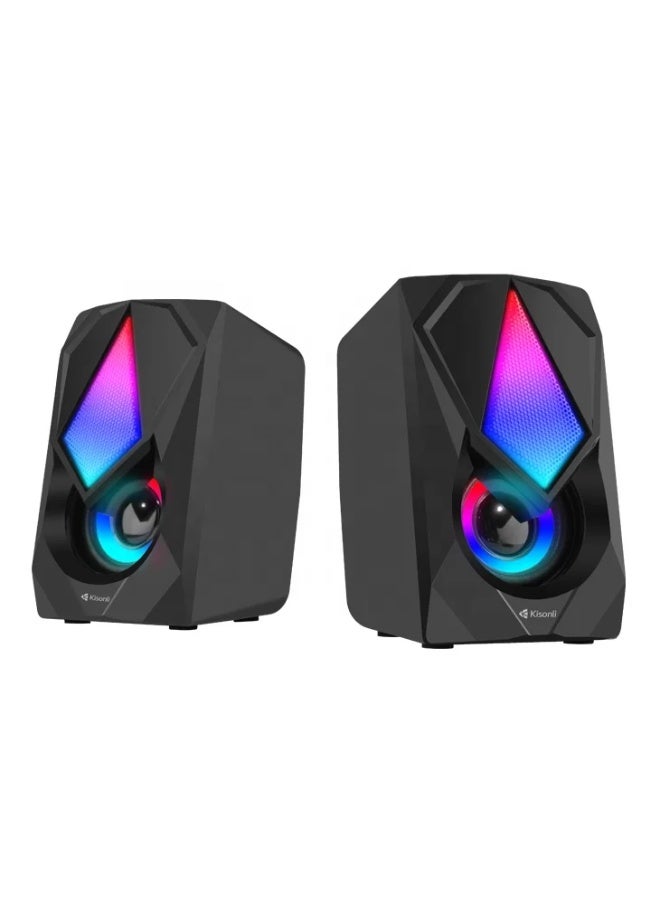 Kisonli Kisonli L‑9090 Wired Stereo Speakers – RGB LED, 3W×2, USB & 3.5 mm for PC & Gaming  - Image 1
