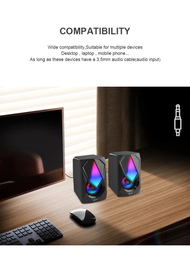 Kisonli Kisonli L‑9090 Wired Stereo Speakers – RGB LED, 3W×2, USB & 3.5 mm for PC & Gaming  - Image 3