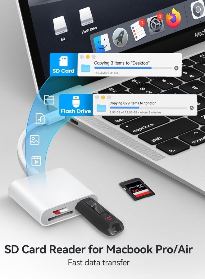 Flyview SD Card Reader, USB-C 3-in-1 Memory Card Adapter, USB-C/Type C Camera Card Reader with 2 Slots & USB Port for iPhone 15/16, iPad, MacBook, Samsung/Galaxy Devices  - Image 4