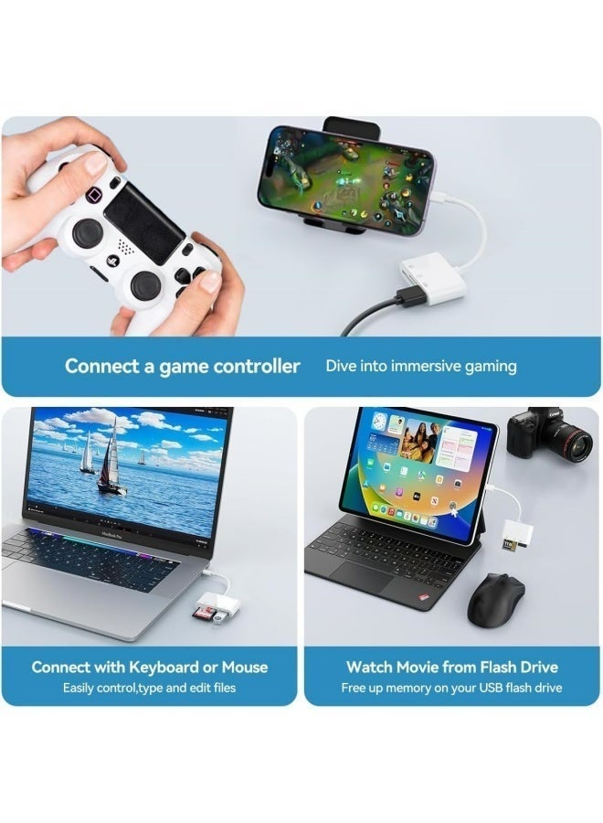 Flyview Apple Lightning to SD & TF Card USB Camera Adapter for iPhone/iPad, 3 in 1 Card Reader USB Dongle for USB Flash Drive, Keyboard, Mouse, Hubs, MIDI, Micro SD TF Memory Card, Plug & Play - Image 2
