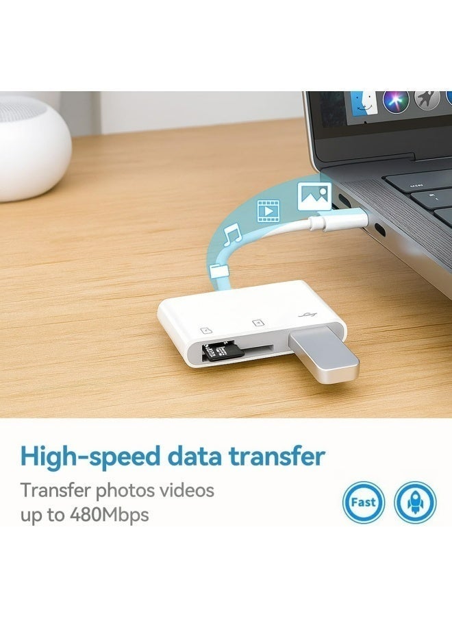 Flyview Apple Lightning to SD & TF Card USB Camera Adapter for iPhone/iPad, 3 in 1 Card Reader USB Dongle for USB Flash Drive, Keyboard, Mouse, Hubs, MIDI, Micro SD TF Memory Card, Plug & Play - Image 5
